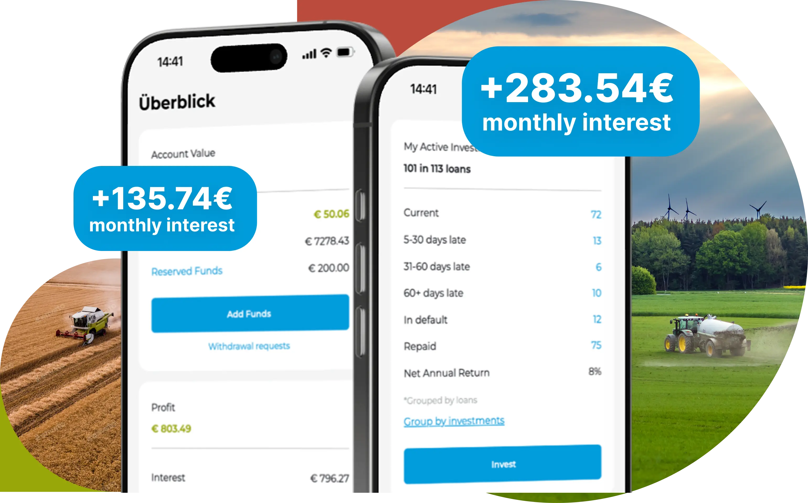 Hero illustration: investors and farm assets